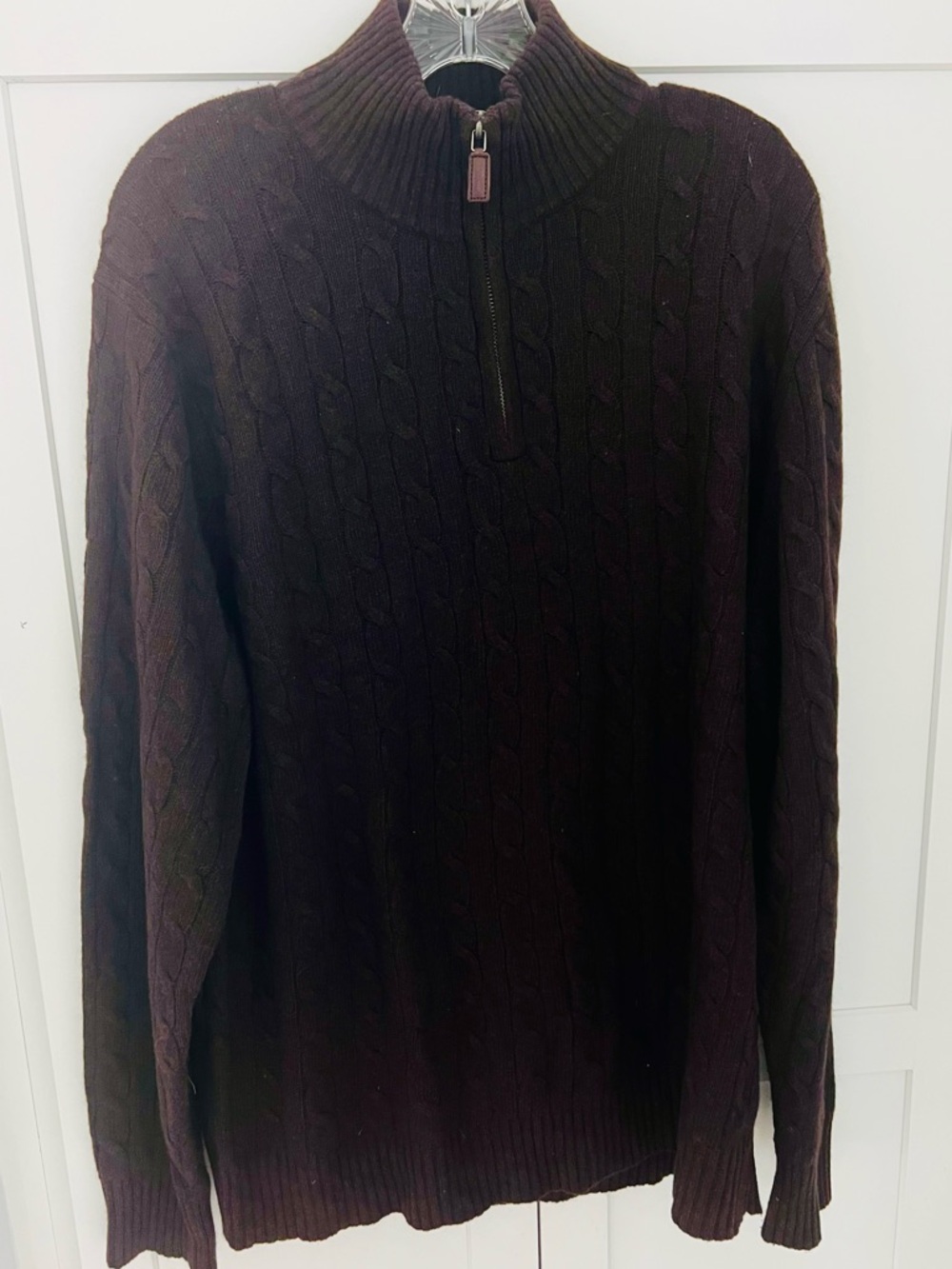 J. Crew Cable-Knit Quarter Zip Lamb’s Wool Sweater in Dark Brown Men’s Large